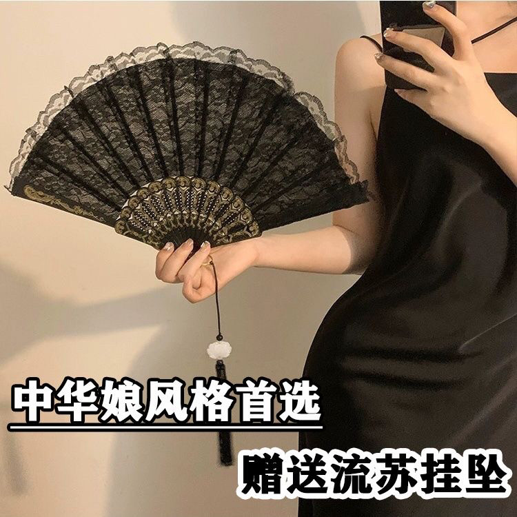 中华娘扇子新中式古风国风仙气古代马面裙扇子跳舞专用折叠折扇女图片