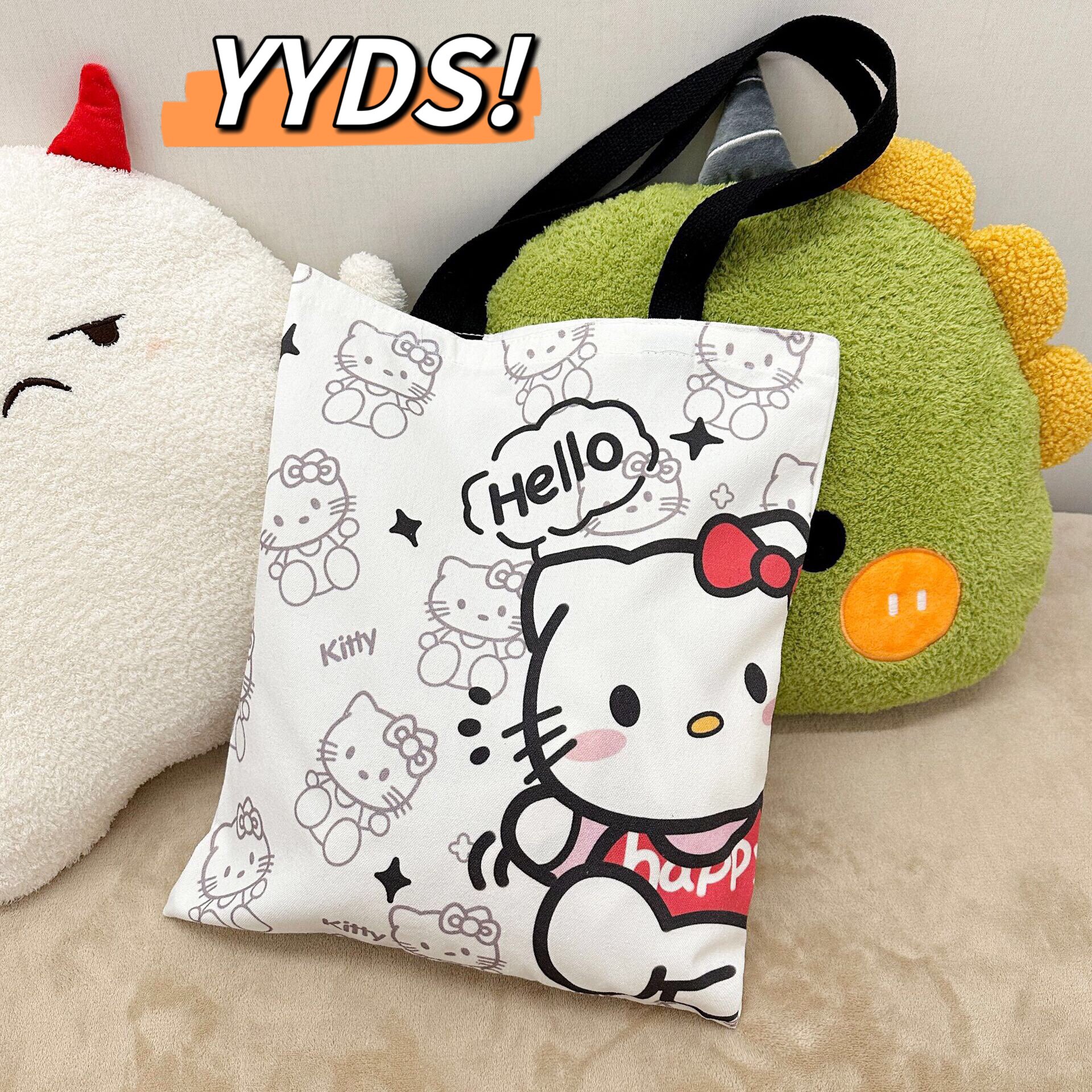 2026新款高颜值帆布包卡通可爱学生上课装书大容量手提拉链袋购物