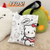 2026新款 书大容量手提拉链袋购物 高颜值帆布包卡通可爱学生上课装