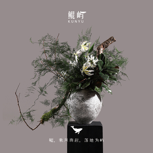 售楼处酒高端摆件 枝栖屿 鲲屿 现代室内仿真花艺大堂玄关绿植