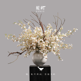 售楼处玄关展厅会所大型摆件 白色陶瓷艺术仿真花 鲲屿 新中式