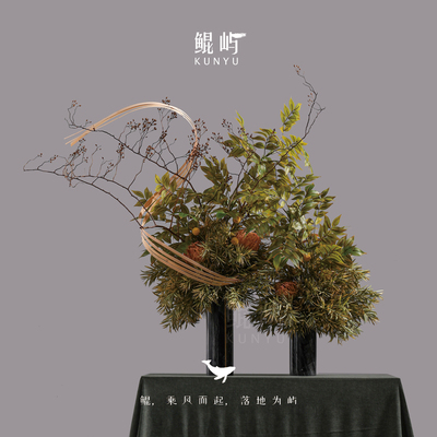 鲲屿现代大理石仿真花艺术摆件