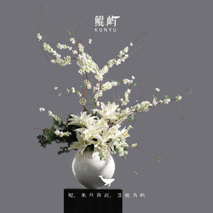 鲲屿 仿真花雪柳枝家居【苍山扶雪】客厅展厅商业空间软装摆设