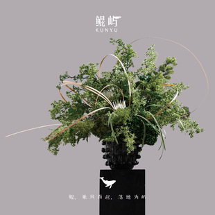 售楼处部大堂前台玄关装 鲲屿 野旷清秋 大型仿真花 饰品 新中式