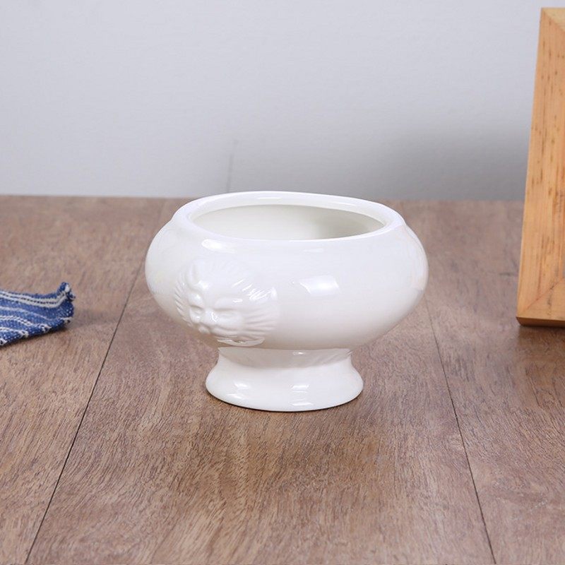 耐高温烘焙陶瓷咖啡厅400ml纯白高脚狮头盅lion head酥皮汤碗logo