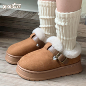 女冬外穿百搭厚底网红简约东北棉鞋 细细条 加绒保暖勃肯鞋 雪地靴