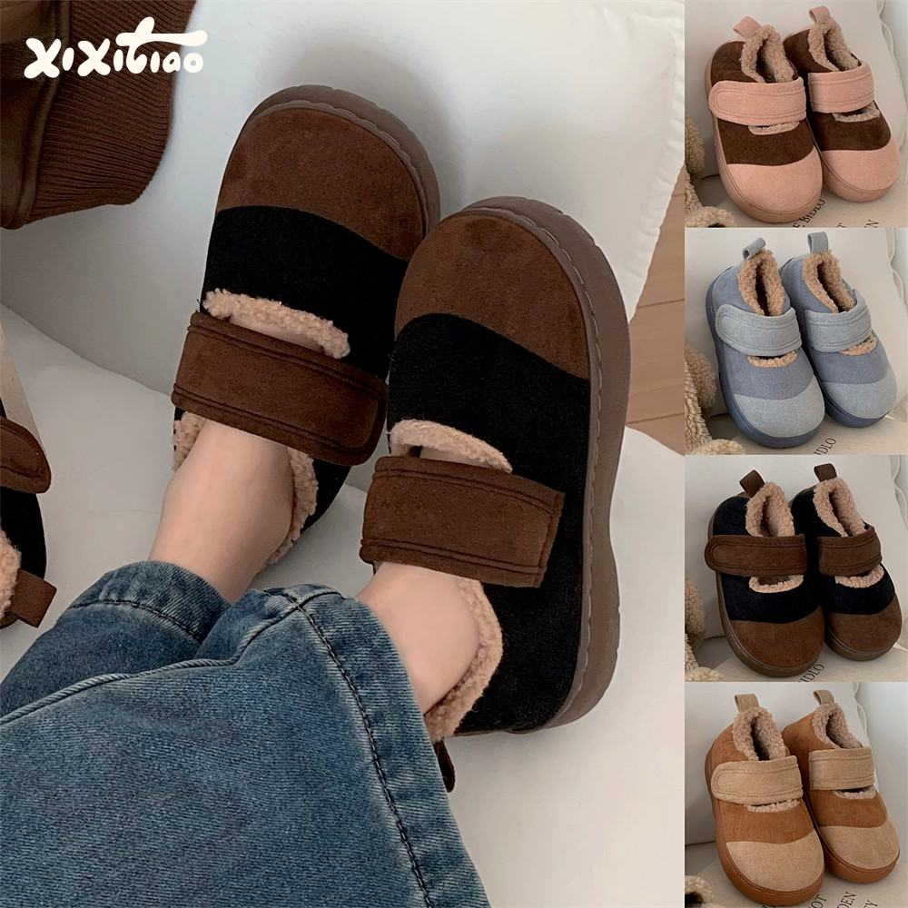 细细条 亲子复古撞色棉鞋百搭创意魔术贴冬季户外穿平底豆豆鞋女,女鞋,棉鞋,淘宝优惠券,粉丝福利购,淘宝优惠卷