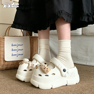 细细条 洛丽塔洞洞鞋女防滑8cm厚底夏微足弓防臭可爱小猫增高凉拖