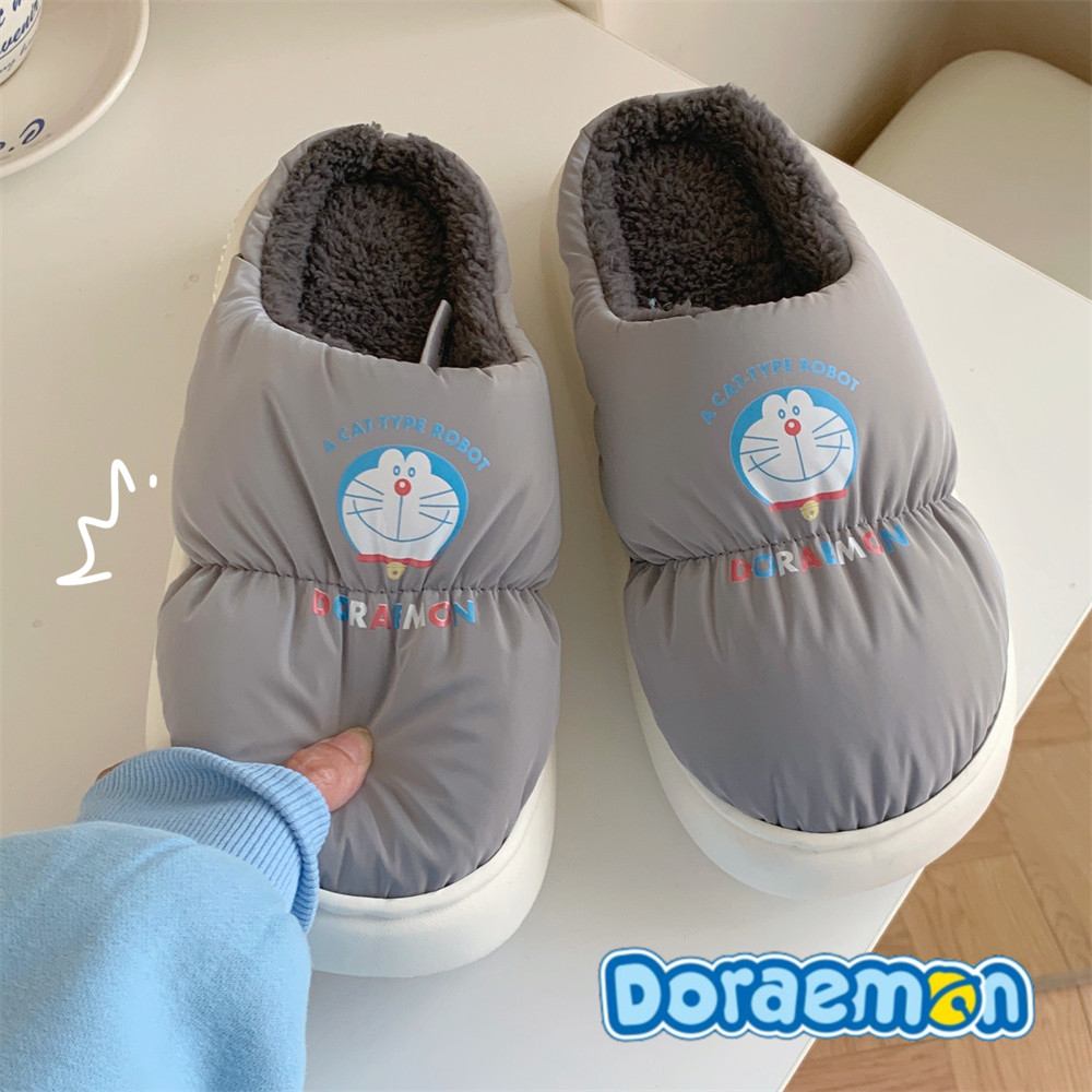 细细条可爱哆啦A梦防水棉拖鞋