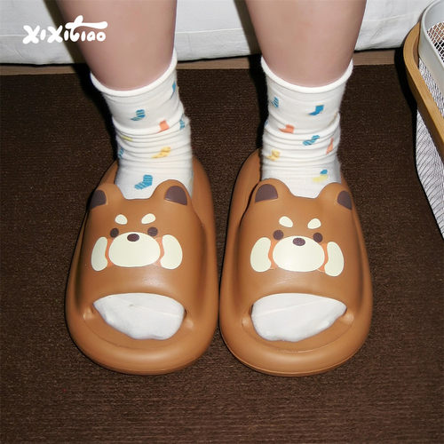 细细条小浣熊卡通凉拖鞋男女