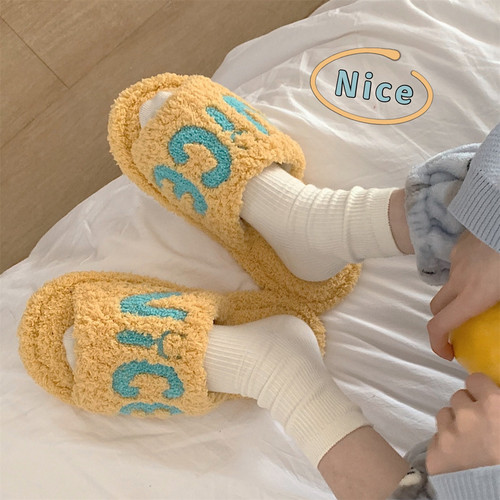 细细条 情侣棉拖鞋女秋冬网红时尚居家保暖一字毛绒绒拖鞋男ins潮