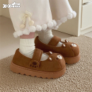 细细条 可爱小熊魔术贴豆豆鞋女冬软萌lolita鞋厚底玛丽珍棉鞋ins