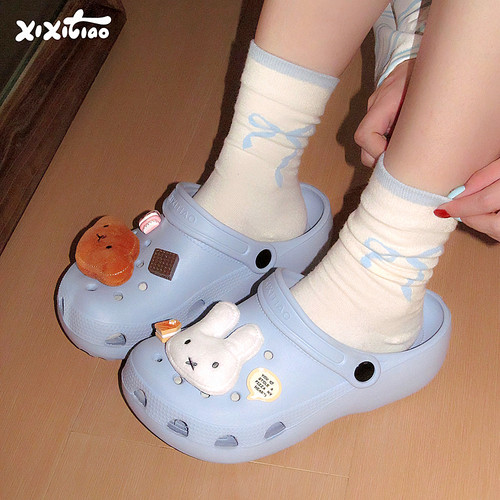 细细条 软萌可爱小熊兔子洞洞鞋少女心学生ins外穿沙滩凉拖鞋夏季