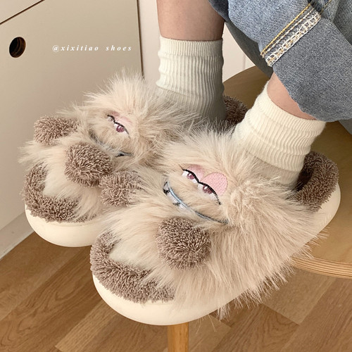 细细条防滑保暖搞怪家居棉拖鞋