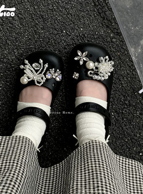 细细条串珠蝴蝶结洞洞鞋女