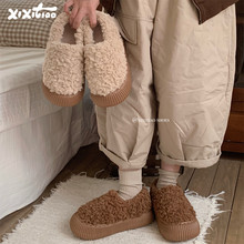 细细条 休闲懒人时尚羊羔毛棉鞋女防滑舒适加绒加厚底保暖面包鞋