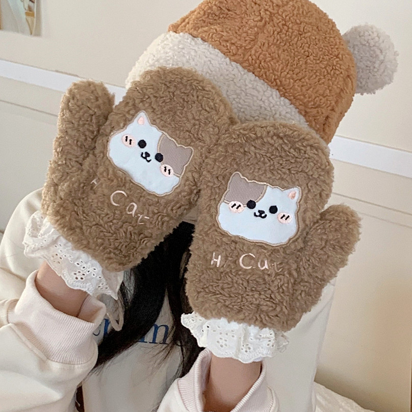 细细条 可爱毛绒手套女学生冬季保暖连指保暖加厚挂脖骑车手套ins,服饰配件/皮带/帽子/围巾,手套,淘宝优惠券,粉丝福利购,淘宝优惠卷