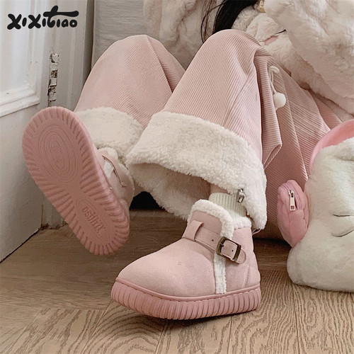 细细条小众时尚调节扣棉鞋女冬