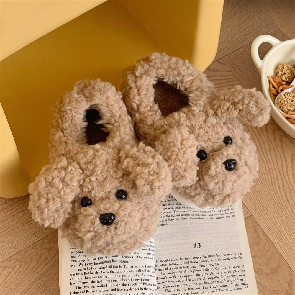 细细条网红可爱狗狗儿童棉拖鞋