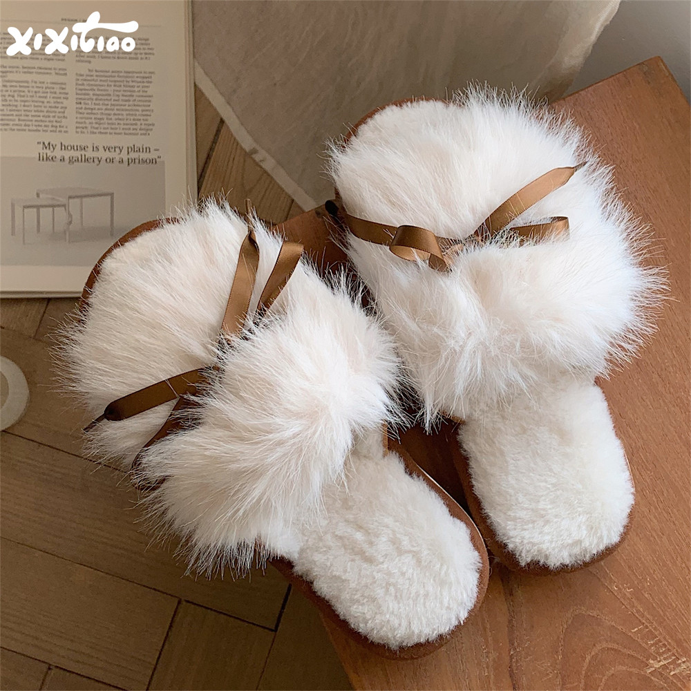 细细条仙女风蝴蝶结毛毛拖鞋