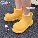 春夏季 eva可爱圆头短筒水鞋 外穿雨靴女 日系简约风纯色雨鞋 细细条