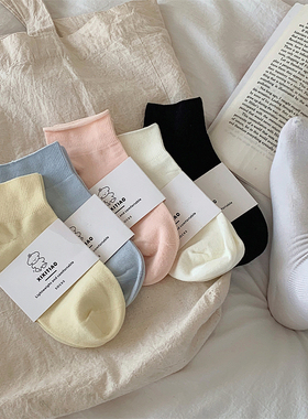 细细条 夏季黑白色短筒袜女ins潮韩版百搭简约纯色薄款无骨棉袜子