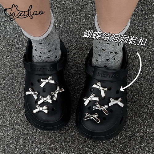 细细条银色蝴蝶结新款装饰品潮
