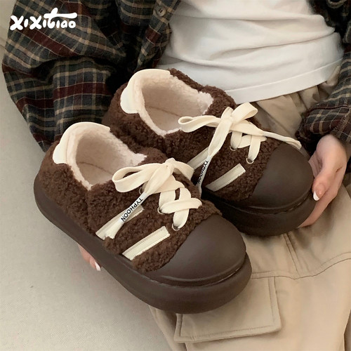 细细条时尚系带户外板鞋棉鞋女