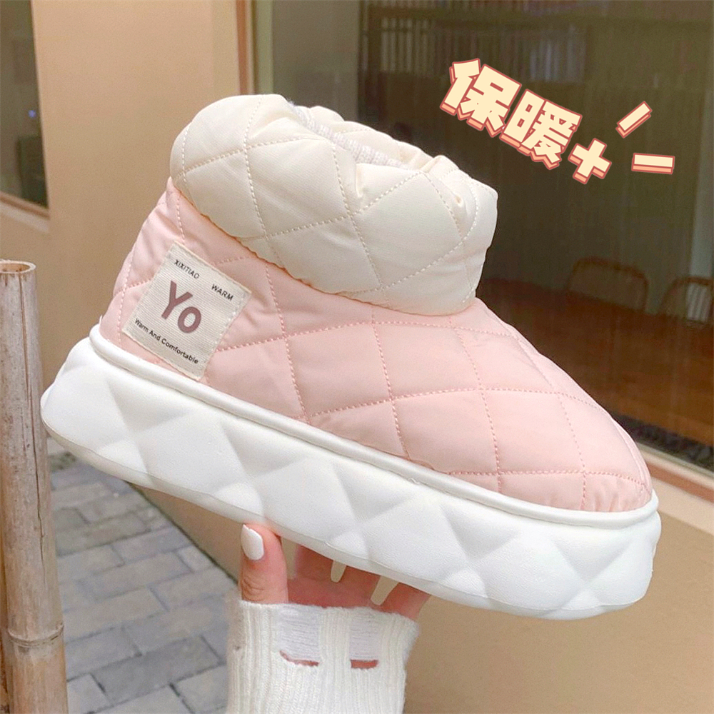 细细条时尚拼色情侣外穿雪地靴