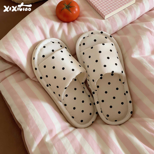 细细条 韩系ins风波点棉布拖鞋女室内防滑软底四季通用卧室地板鞋