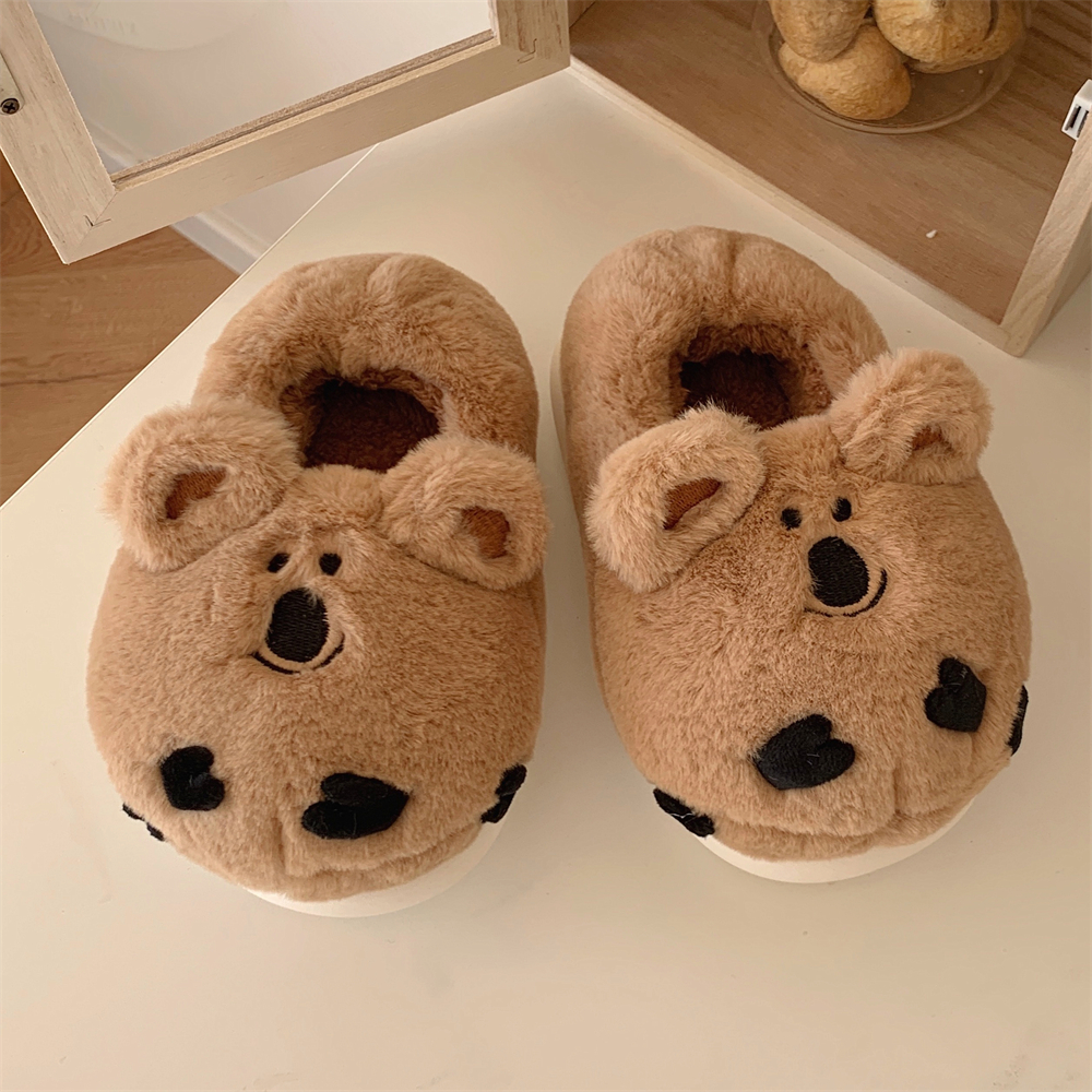 细细条卡通可爱小熊亲子棉拖鞋