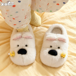 男女冬ins可爱情侣居家毛毛鞋 西高地小狗棉拖鞋 被蜜蜂蛰 细细条