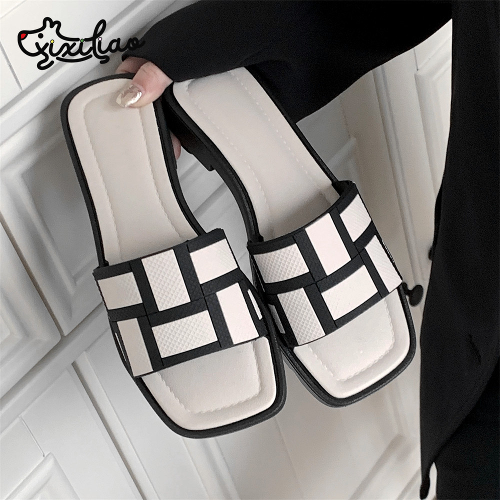 细细条 法式平底凉拖鞋女夏季外穿时尚2024新款拼色海边沙滩拖鞋,女鞋,一字拖,淘宝优惠券,粉丝福利购,淘宝优惠卷