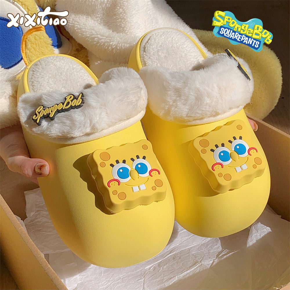 细细条 居家可外穿防水月子鞋正版可爱海绵宝宝冬季休闲棉拖鞋女,居家布艺,居家棉拖/棉鞋,淘宝优惠券,粉丝福利购,淘宝优惠卷