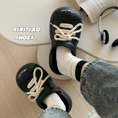 细细条潮酷街头风创意鞋带洞洞鞋