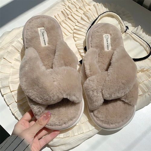 细细条简约纯色百搭交叉带棉鞋