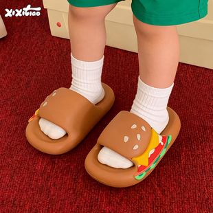 细细条 儿童足弓凉拖ins可爱汉堡男童女童居家防滑室外亲子拖鞋夏