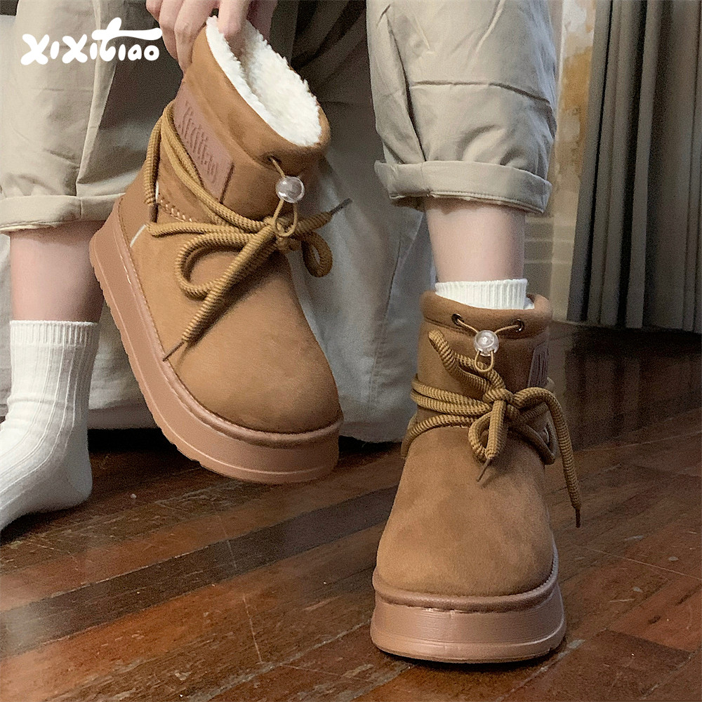 细细条街头风时尚厚底系带马丁靴