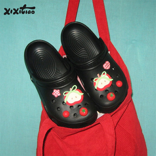 细细条多巴胺diy苹果番茄洞洞鞋