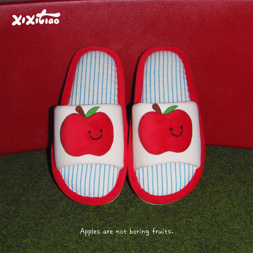 细细条可爱笑脸苹果地板鞋女