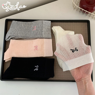 细细条 透气蝴蝶结堆堆袜日系百搭中筒袜ins 芭蕾风袜子女夏季 薄款