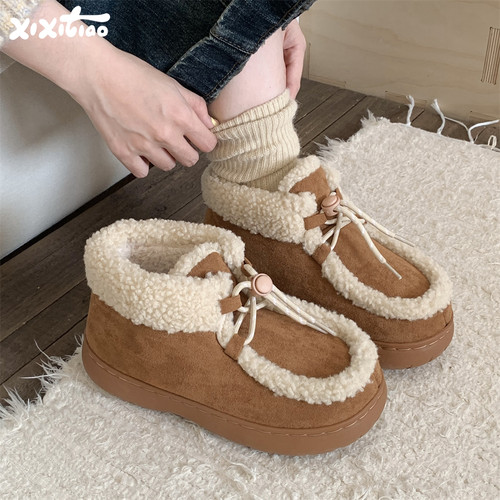 细细条复古休闲束口加厚雪地靴