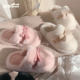 细细条 学生居家棉拖鞋 韩系蝴蝶结包头毛毛拖鞋 女舒适防滑秋冬季