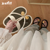 创意金色钉扣夹脚拖鞋 时尚 高级感人字拖女夏天室外沙滩鞋 细细条