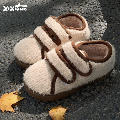 细细条拼色魔术贴百搭亲子棉鞋