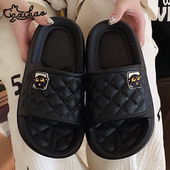 家用菱格拖鞋 细细条 男女士时尚 EVA防滑夏季 情侣可爱小黑猫凉拖鞋