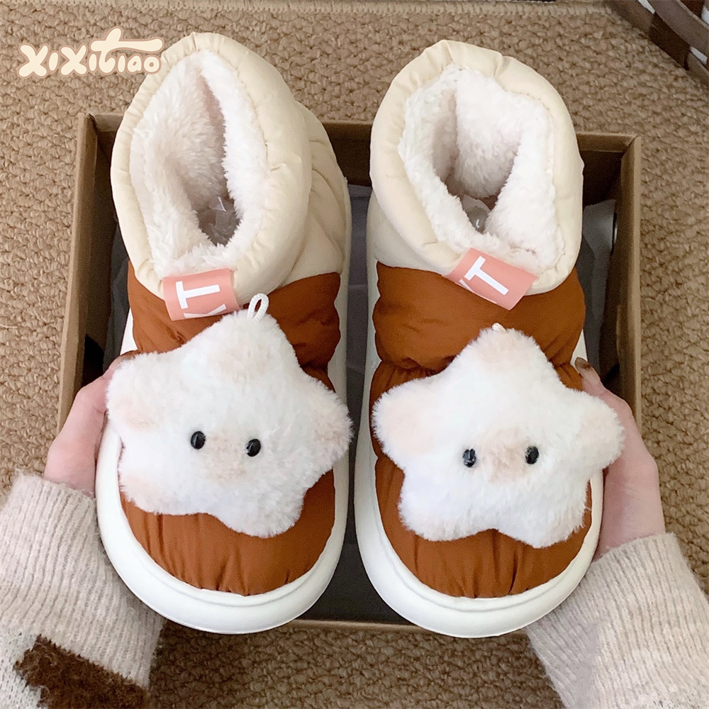 细细条毛绒星星情侣户外雪地靴