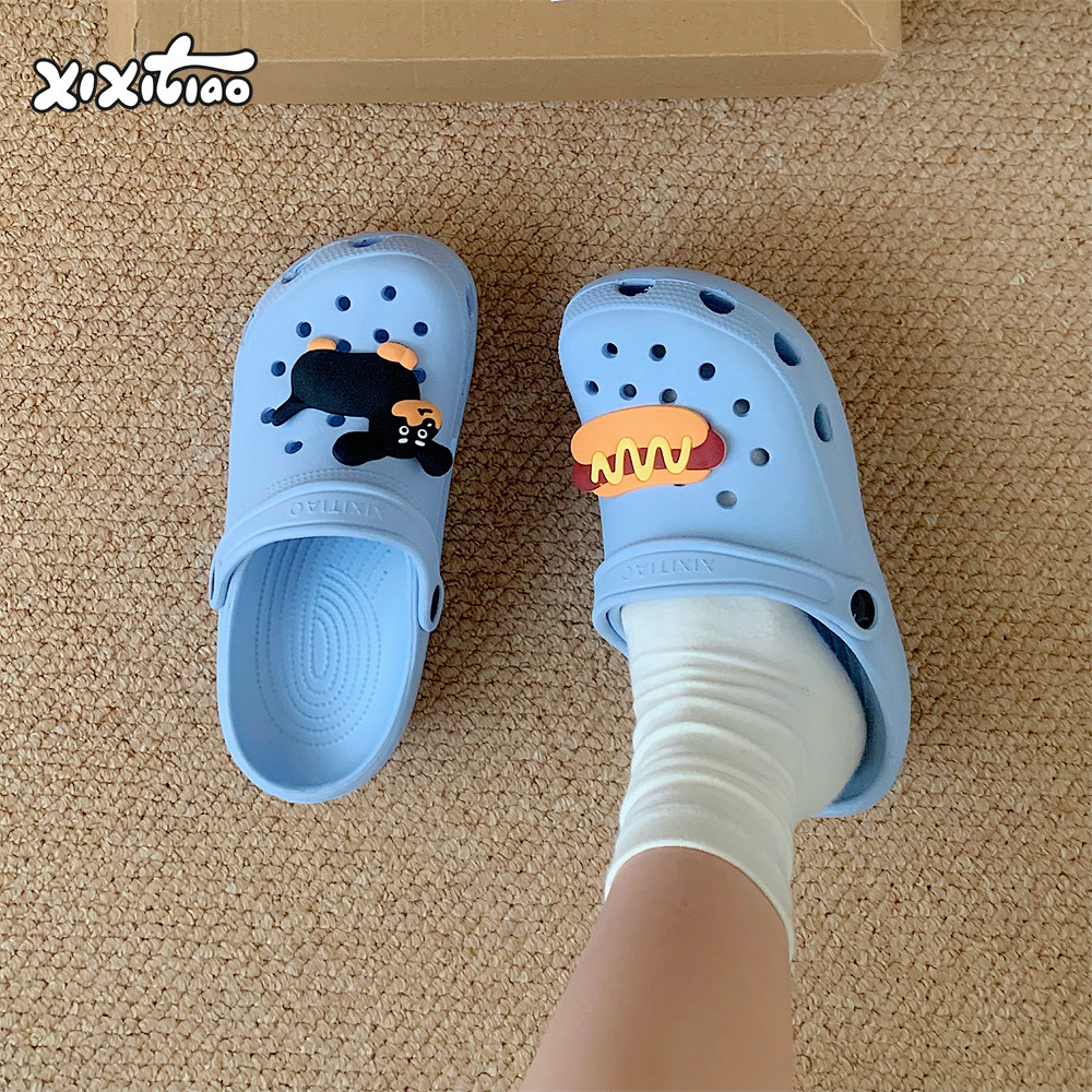细细条两穿趣味狗狗洞洞鞋女
