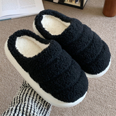 男士 简约风情侣棉拖鞋 家居休闲防滑软底毛毛鞋 韩版 女冬季 细细条