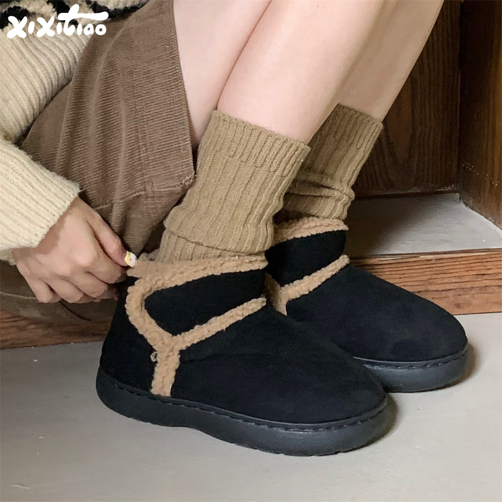 细细条 创意魔术贴棉鞋女保暖加绒亲子冬季外穿复古羊羔毛雪地靴,女鞋,棉鞋,淘宝优惠券,粉丝福利购,淘宝优惠卷